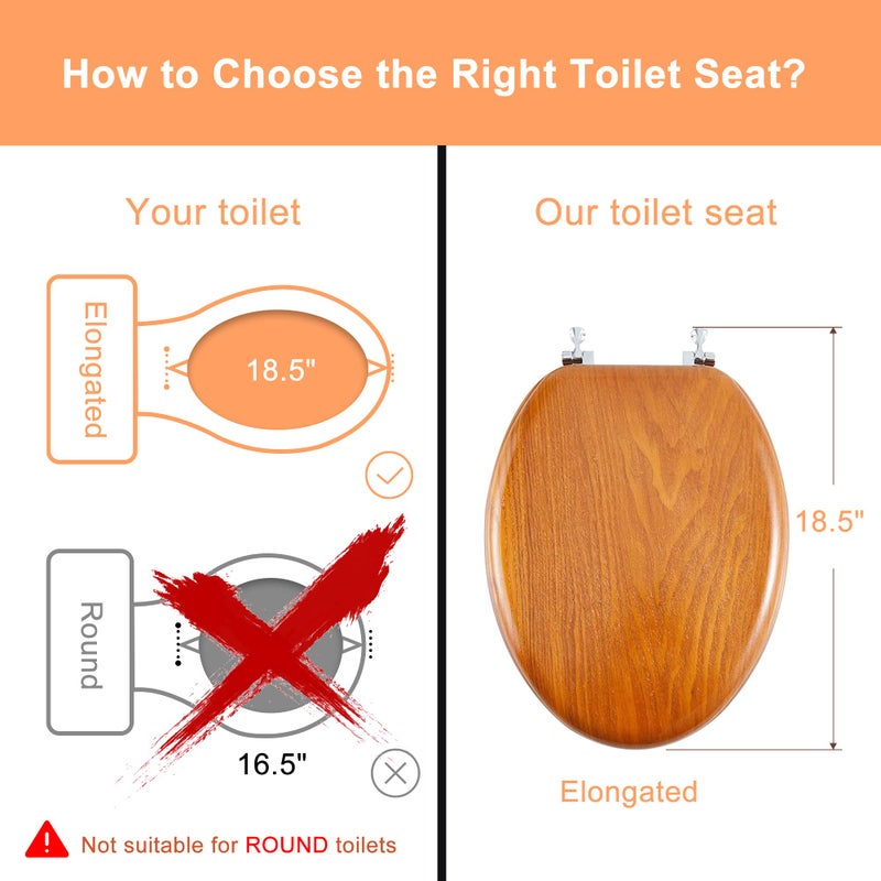 Angel Shield Durable Wood Veneer Natural Toilet Seat Metal Hinged Easy Clean Anti-scratch American Standard(Elongated,Wood Color) - Image 2